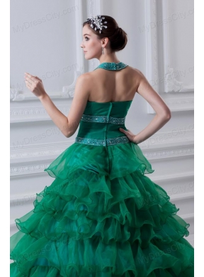 2014 Spring A-line Hater Top Beading and Appliques Green Quinceanera Dress