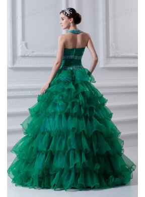 2014 Spring A-line Hater Top Beading and Appliques Green Quinceanera Dress