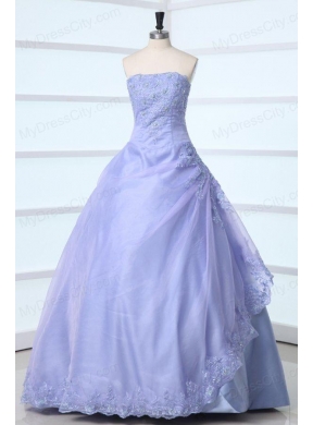 2014 Spring Strapless Appliques Decorate Quinceanera Dress in Lavender