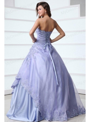 2014 Spring Strapless Appliques Decorate Quinceanera Dress in Lavender