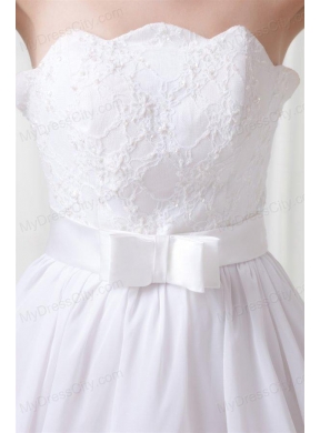 A-line Strapless Ruffled Layers Belt Brush Train Wedding Dress