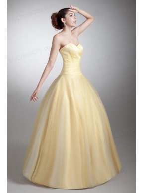 A-line Sweetheart Full Length Ruche Quinceanera Dress in Light Yellow