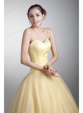 A-line Sweetheart Full Length Ruche Quinceanera Dress in Light Yellow