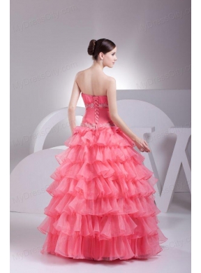 Appliques and Ruffles Layered Strapless Watermelon Quinceanera Dress