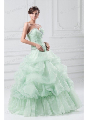 Beading and Hand Made Flowers Sweetheart Organza Quinceanera Dress