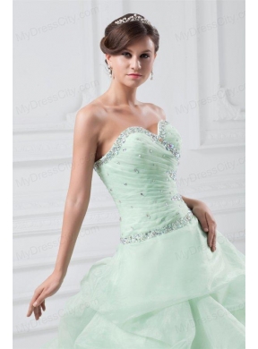 Beading and Hand Made Flowers Sweetheart Organza Quinceanera Dress