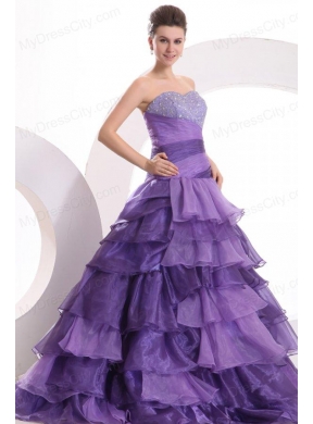 Beading and Ruffles Layered A-line Purple Organza Quinceanera Dress