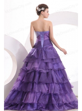 Beading and Ruffles Layered A-line Purple Organza Quinceanera Dress