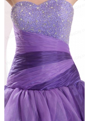 Beading and Ruffles Layered A-line Purple Organza Quinceanera Dress