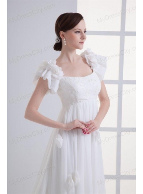 Beautiful Empire Square Court Train Wedding Dress with Flowers