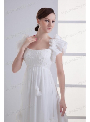 Beautiful Empire Square Court Train Wedding Dress with Flowers