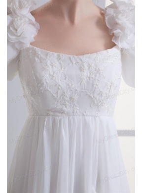 Beautiful Empire Square Court Train Wedding Dress with Flowers