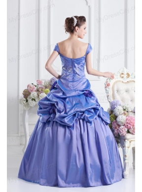 Blue Off The Shoulder Pick-ups Purple Quinceanera Dress with Beading