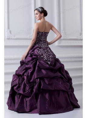 Cheap Eggplant Purple Sweetheart Embroidery and Pick-ups Quinceanera Dress