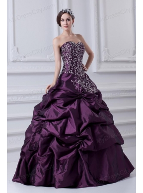 Cheap Eggplant Purple Sweetheart Embroidery and Pick-ups Quinceanera Dress