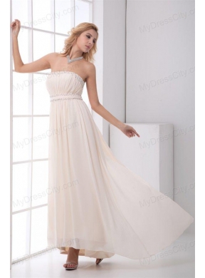 Cheap Empire Strapless Asymmetrical Chmapagne Wedding Dress with Beading