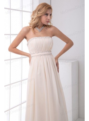 Cheap Empire Strapless Asymmetrical Chmapagne Wedding Dress with Beading