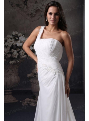 Column One Shoulder Ruching Court Train Chiffon Wedding Dress