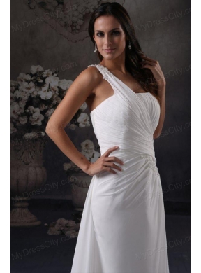 Column One Shoulder Ruching Court Train Chiffon Wedding Dress