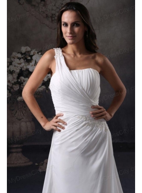 Column One Shoulder Ruching Court Train Chiffon Wedding Dress