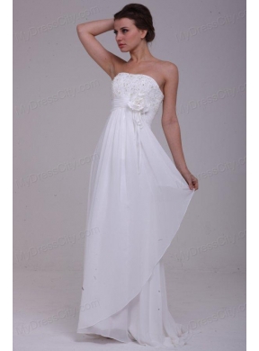 Column Strapless Chiffon Floor-length Beading Wedding Dress