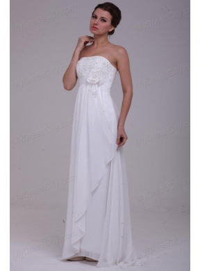 Column Strapless Chiffon Floor-length Beading Wedding Dress