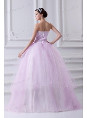 Cute Ball Gown Strapless Beading and Appliques Tulle Baby Pink Quinceanera Dress