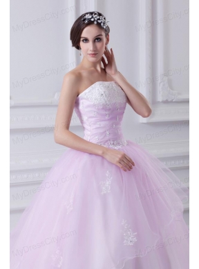 Cute Ball Gown Strapless Beading and Appliques Tulle Baby Pink Quinceanera Dress