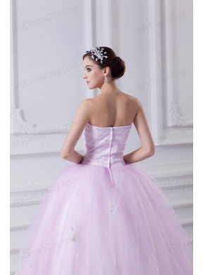 Cute Ball Gown Strapless Beading and Appliques Tulle Baby Pink Quinceanera Dress