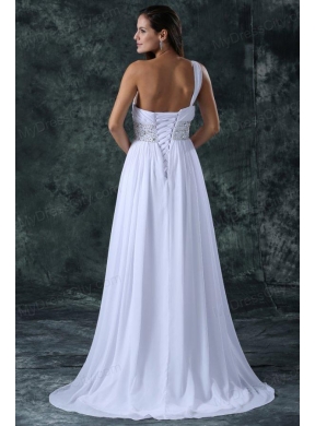 Empire Brush Train Beading Chiffon Zipper Up Wedding Dress