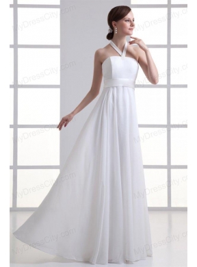 Empire Halter Top Ruching Chiffon Floor-length Wedding Dress