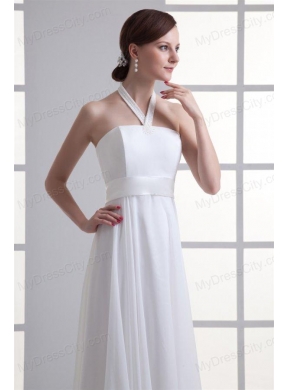 Empire Halter Top Ruching Chiffon Floor-length Wedding Dress