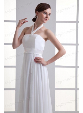 Empire Halter Top Ruching Chiffon Floor-length Wedding Dress