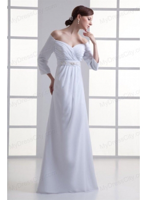 Empire Off The Shoulder Long Sleeves Floor-length Beading Wedding Dress