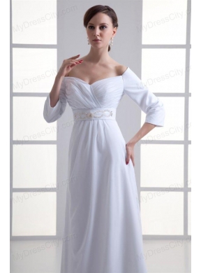 Empire Off The Shoulder Long Sleeves Floor-length Beading Wedding Dress