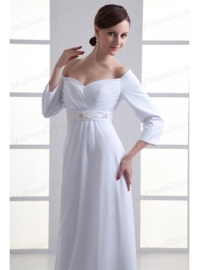 Empire Off The Shoulder Long Sleeves Floor-length Beading Wedding Dress