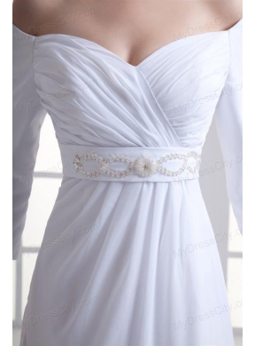 Empire Off The Shoulder Long Sleeves Floor-length Beading Wedding Dress