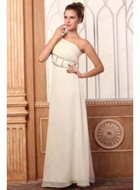 Empire One Shoulder Beading Watteau Train Chiffon Wedding Dress