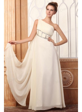 Empire One Shoulder Beading Watteau Train Chiffon Wedding Dress