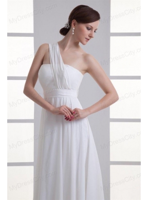 Empire One Shoulder Ruching Floor-length Chiffon Wedding Dress