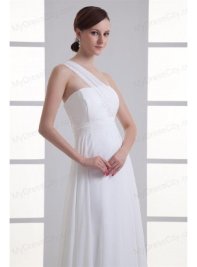 Empire One Shoulder Ruching Floor-length Chiffon Wedding Dress