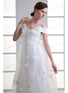 Empire Spaghetti Straps Lace Brush Train Wedding Dress