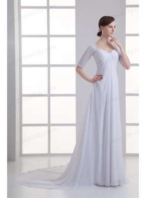 Empire Square Half Sleeves Chiffon Court Train Wedding Dress