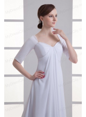 Empire Square Half Sleeves Chiffon Court Train Wedding Dress