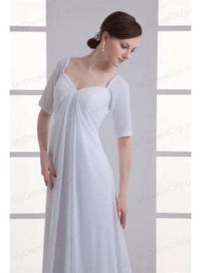 Empire Square Half Sleeves Chiffon Court Train Wedding Dress