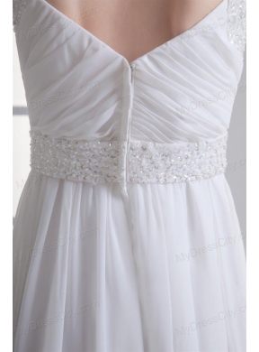 Empire Square Half Sleeves Chiffon Court Train Wedding Dress