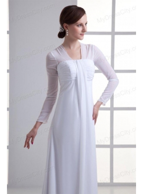 Empire Square Long Sleeves Brush Train Chiffon Wedding Dress