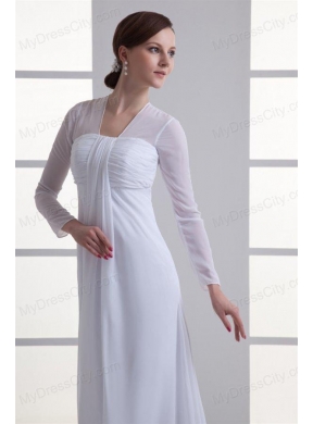 Empire Square Long Sleeves Brush Train Chiffon Wedding Dress