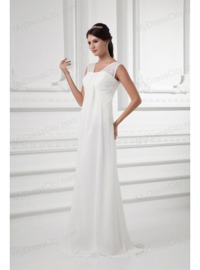 Empire Square Ruching Floor-length Chiffon  Wedding Dress