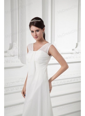 Empire Square Ruching Floor-length Chiffon  Wedding Dress